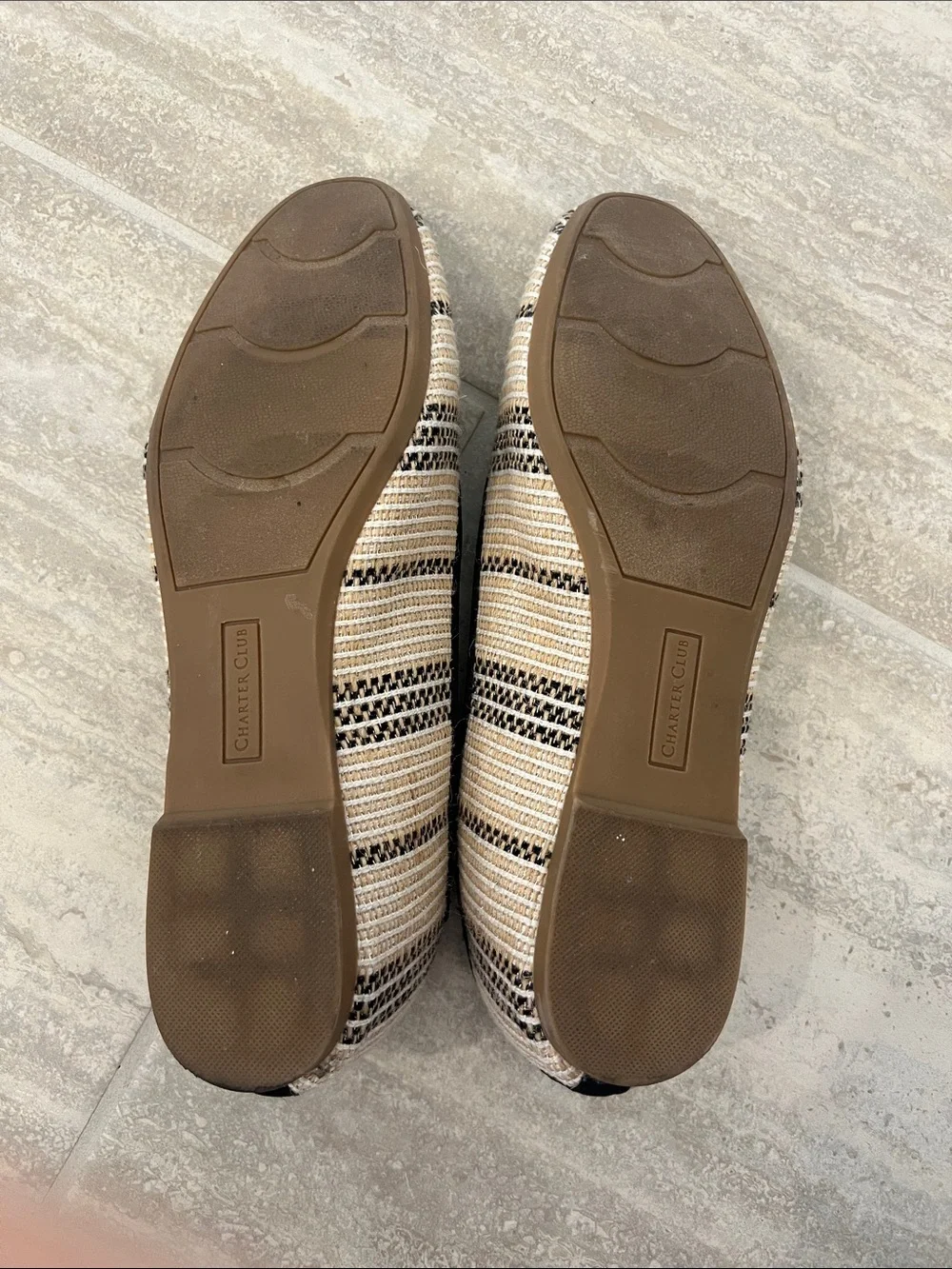 Charter Club Striped Beige and Black Ribbon Loafers